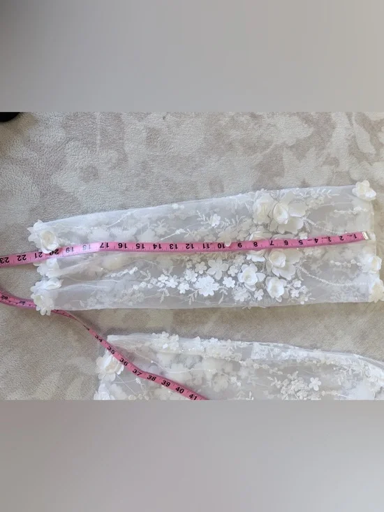 Sheer White Floral Appliqué Lace Sparkle Detachable Bridal Sleeves XL - Picture 6 of 6